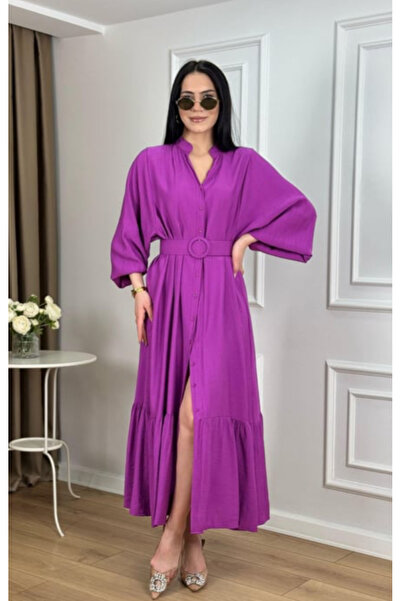 Marjinal Kadın Kemer Detaylı %100Viskon Elbise