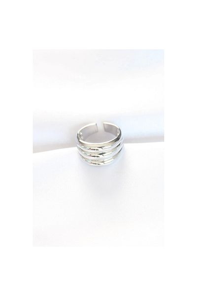 Marsilyan Silver Color Adjustable Striped Bombe Ring - Tj-Byk3118