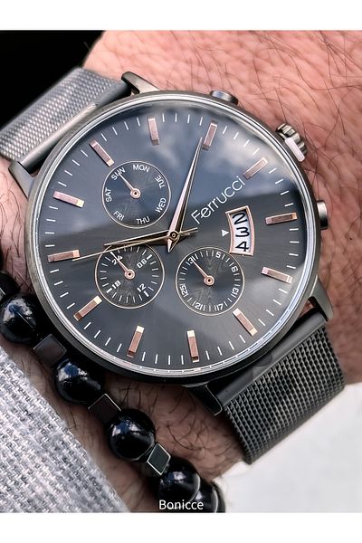 Ferrucci Smoked Wicker Steel Cord, Military, Calendar Model Men's Wristwatch+Bracelet