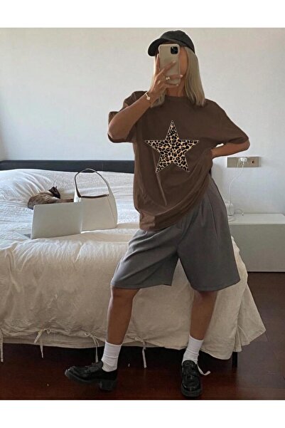 Framgan Trend ženska leopard zvezda Štampano Oversize kroj T-shirt