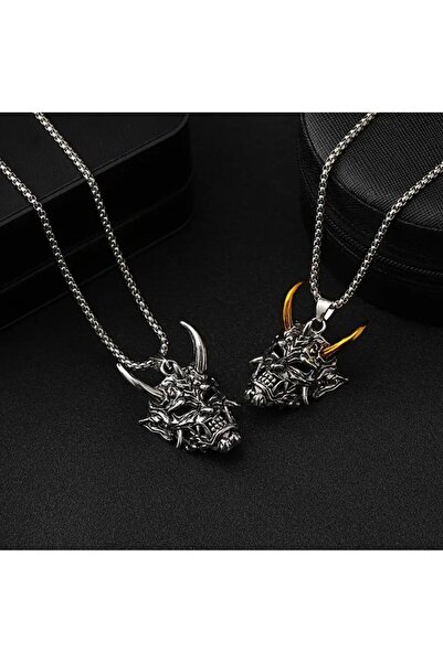 Tudivanyu Aksesuar 1 قطعة قناع الشيطان الفضي قلادة من الفولاذ المقاوم للصدأ