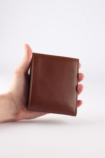 GÜMÜŞ Genuine Leather Men's Wallet Brown, Slim and Double Leaf Card Holder Design