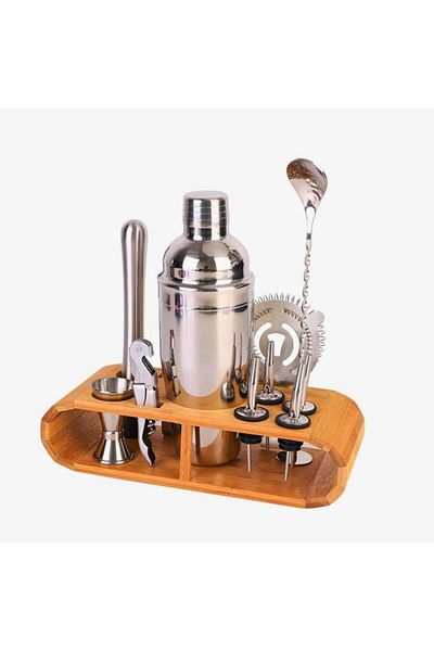 OEM Cocktail Shaker Cocktail Shaker Set, 11 pieces, stainless steel, 750 ml, bamboo holder