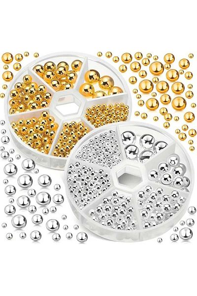 yiğit aksesuar 12 Piece Boxed Gold and Silver Plastic Round Hole Spacer Set Jewelry Making Set