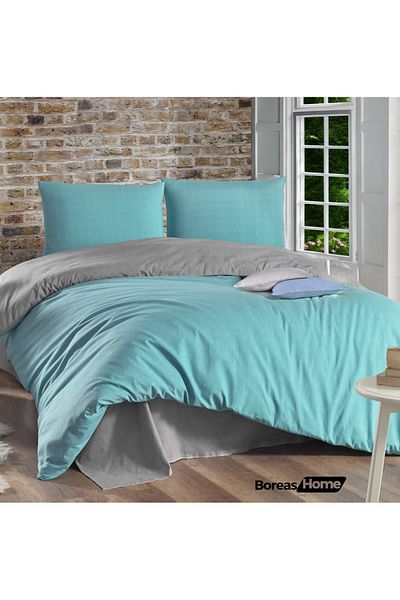Boreas Home Prémiové tyrkysově šedé bavlněné prostěradlo s elastickým dvojitým povlakem na přikrývku