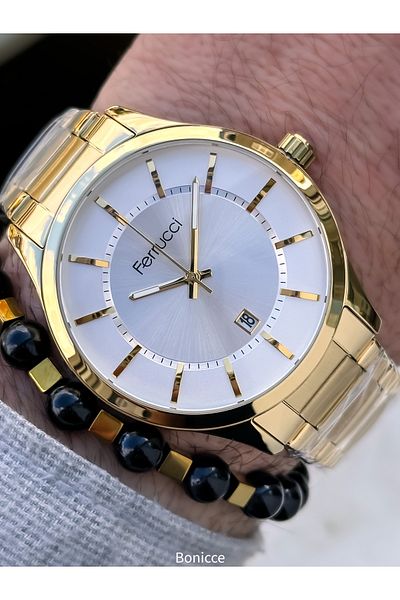 Ferrucci Yellow Steel Cord, Simple Model, Men's Wristwatch+Bracelet with Calendar