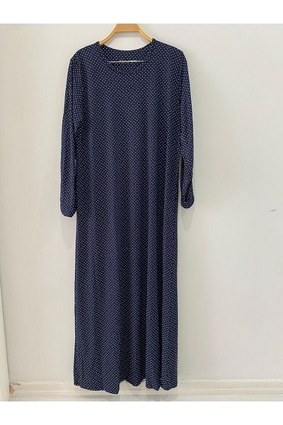 sevdalı Women's Navy Blue Minimal Pattern Combed Cotton Dress