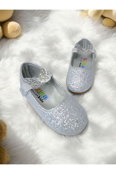 pediashoes Girl's Silvery Orthopedic Sole Soft Stylish Ballet Flats