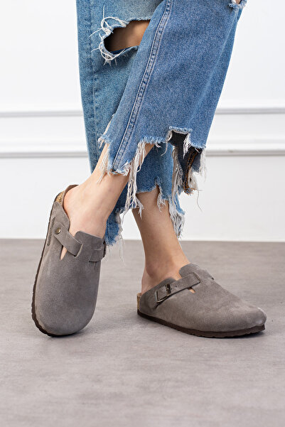 Uniqueqoop Papuci ortopedici unisex cu talpă din plută din piele naturală Oslo