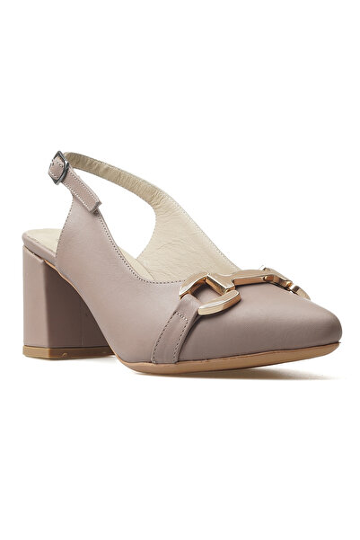 Venüs Women's Genuine Leather Buckle Detailed Thick Heeled Shoes 25Y 25461074 Y Z Mink