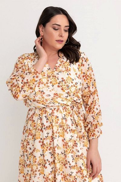 azra moda Τραγανό Floral Cream Φόρεμα σιφόν