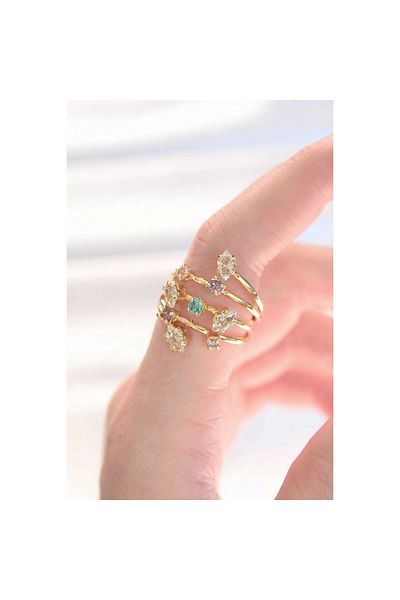 Marsilyan Colorful Zircon Stone Gold Color Adjustable Ring - Tj-Byk3128