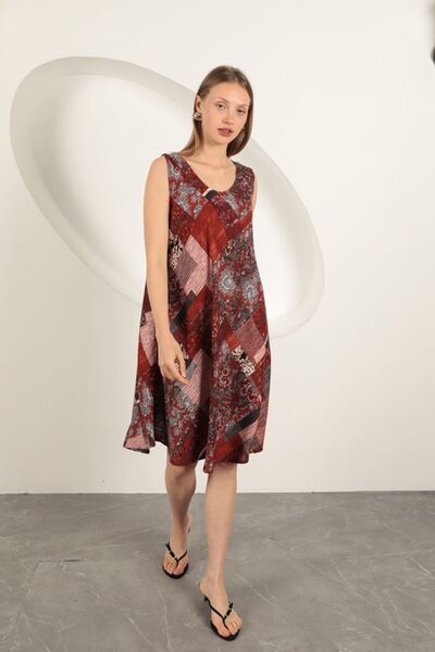 Caddebostan Moda Women's Viscose Fabric Ethnic Patterned Sleeveless Comfortab...