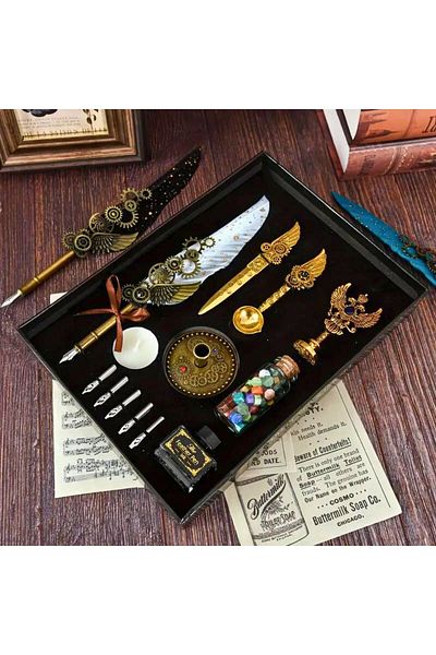 OEM Set de scris elegant, cu pană albă și accesorii vintage, 29 x 21 x 4 cm