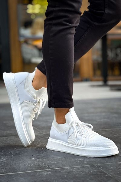 Combineman35 White Lightweight Orthopedic Sole Daily Knitwear Men's Sneaker High Sole Sports Shoes