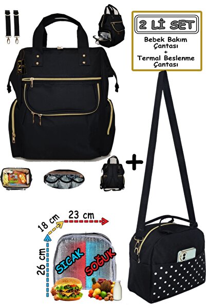 USF Anne Bebek Sırt Çantası Termal Termoslu Yemek, Mama, Beslenme, Taşıma Çantası 2 Li Set
