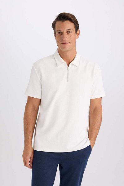 DeFacto New Season Regular Fit Half Zipper Short Sleeve Pleated Polo T-Shirt