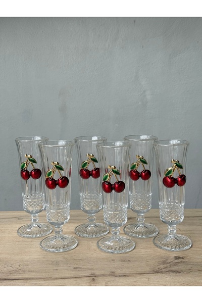 Hediye Köşkü 6lı Kirazlı Flüt Bardak Seti