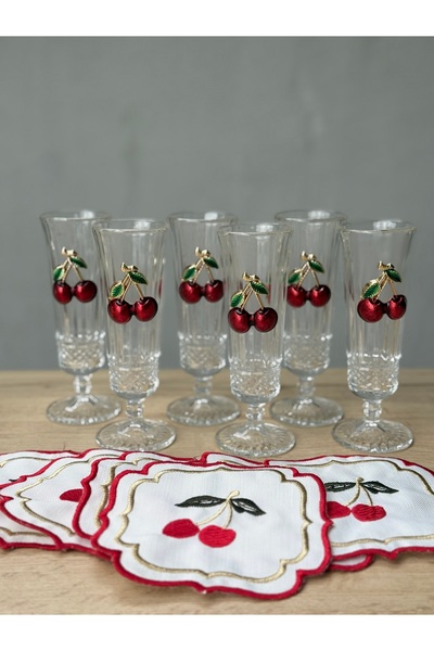 Hediye Köşkü 6 Kişilik 12 parça Kirazlı Flüt Bardak Seti