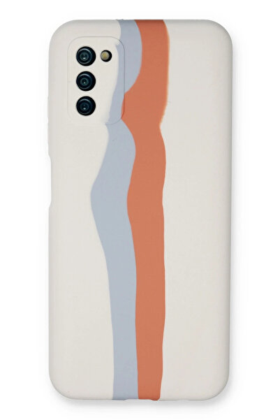 NewFace حافظة سامسونج جالاكسي A03S رخامية من السيليكون - أبيض-برتقالي LZWDR