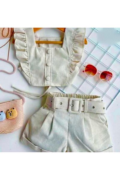 KOKOŞ BEBEK Set fetiță cu pantaloni scurți de in