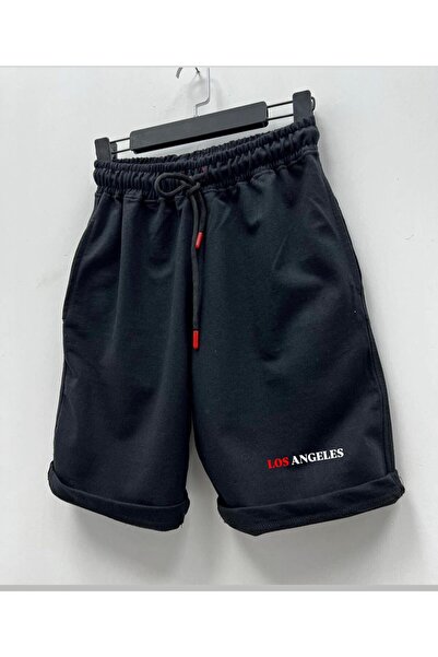 woonkey Unisex Black Oversized Los Angeles Printed T-Shirt Shorts Tracksuit 3 Pieces Set