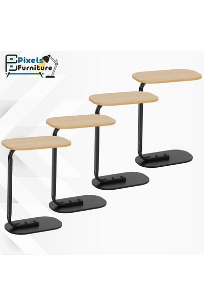 PixelsFurniture Set of 4 Pixel Furniture C-Shaped Side Table for Sofa and Bed, Table with Solid Metal Bases