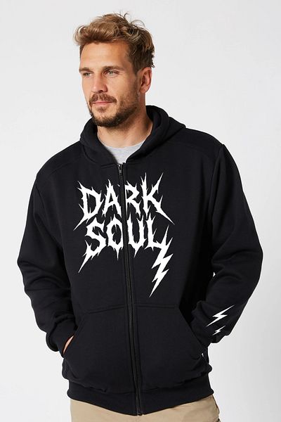 OFFSIDESIGN Unissex Μαύρη Dark Soul Ζακέτα με φερμουάρ με κουκούλα με στάμπα Ζακέτα με φερμουάρ