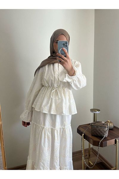 Line By Touches Fisto White Skirt Stylish Suit with Tie Waist