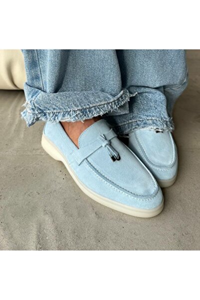 FUNDA AKIN Mi Luz Pia Hakiki Deri Süet Loafer Ayakkabı Mavi
