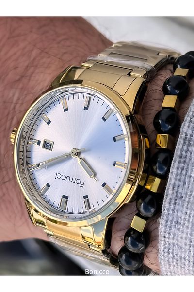Ferrucci Yellow Steel Cord, Simple Model, Men's Wristwatch+Bracelet with Calendar