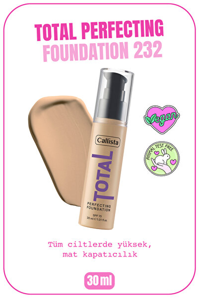 Callista Total Perfecting Spf 15 Yoğun Kapatıcı Mat Bitişli Fondöten - 232 Li...