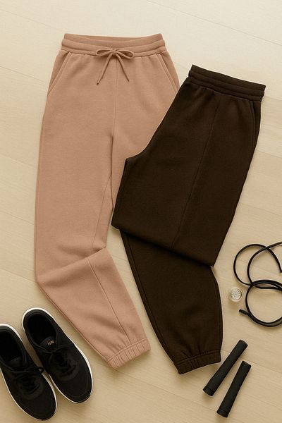 Trendyol Collection Regular Cut Braun-Beige Jogger Sweatpants 2er-Pack - Elastisches Bein TMNAW22EA0279