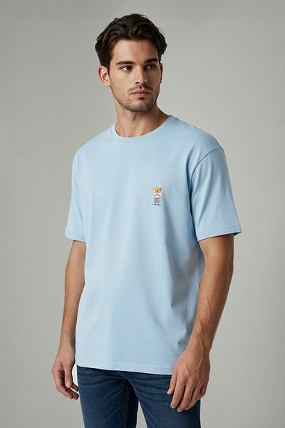 Trendyol Collection Light Blue Unisex Regular Teddy Bear T-Shirt 100% Cotton
