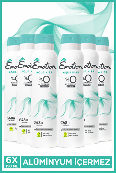 Emotion Aqua Kiss Kadın Vegan Deodorant 6x150ml Hızlı Kurur, Leke Bırakmaz