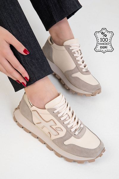 SOHO Beige Genuine Leather Women's Sneaker 20554
