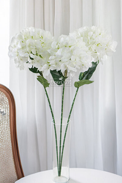 Yapay Çiçek Deposu Yapay Koca Kafa Ortanca Dalı 60 cm Beyaz