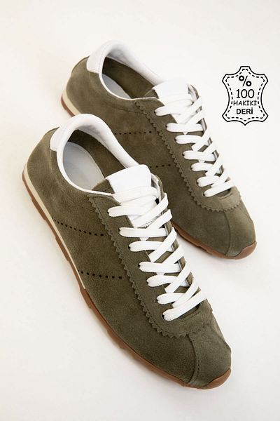 SOHO Green-White Genuine Leather Women's Sneakers 20280