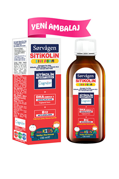 Sorvagen Kids Sıvı Form - Sitikolin DHA Omega 3 Norveç Balık Yağı ve B12 - 150 ml