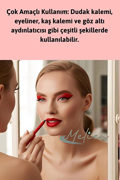 Melien 1 Ad Pembe Kırmızı Suya Dayanıklı Dudak Eyeliner Kalemi Göz Altı Kaş Boyama Makyaj Kalemi Seti