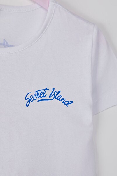 TRENDYOLKIDS Girl Ecru 100% Cotton Back Printed Short Sleeve T-Shirt Tkdss25Ts00085