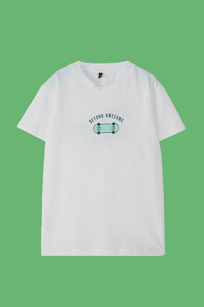 TRENDYOLKIDS White Men's 100% Cotton Oversize Short Sleeve T-Shirt Slogan Print