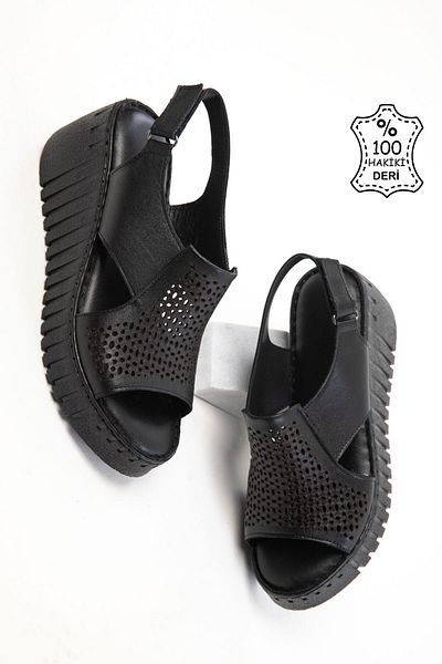 SOHO Schwarze Echtleder gefütterte Schuhe mit Absatz 20529