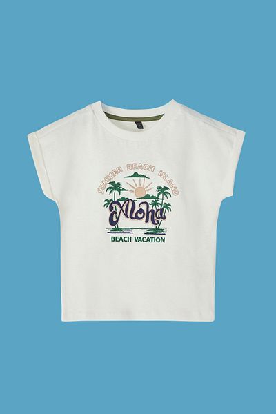 TRENDYOLKIDS Pletené tričko Ecru – potištěné, Tkdss25Ts00050