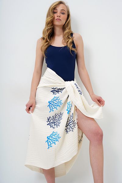 Trend Alaçatı Stili Damen Saks gemustertes Musselin Handtuch Pareo ALC-X14002
