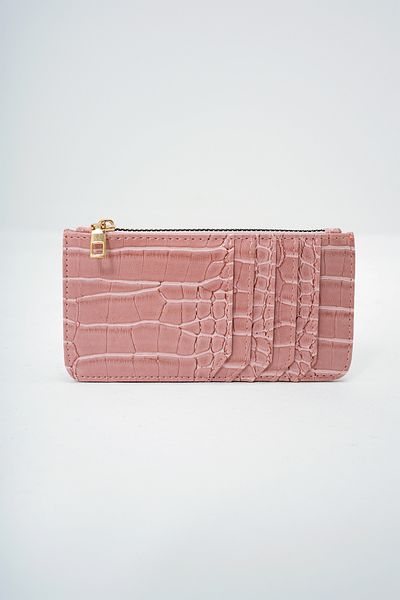 Trend Alaçatı Stili Women's Pink Faux Leather Zippered Coin Compartment Croco Pattern Thin Card Holder Alc-X14078
