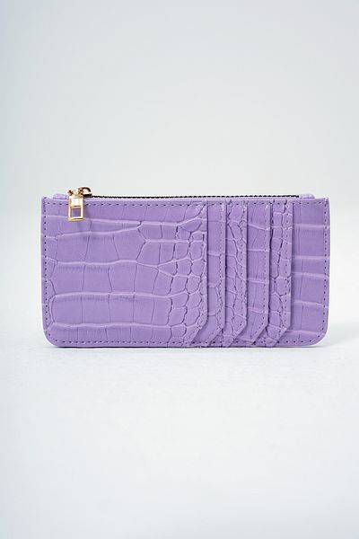 Trend Alaçatı Stili Women's Lilac Faux Leather Zippered Coin Compartment Croco Pattern Thin Card Holder Alc-X14078
