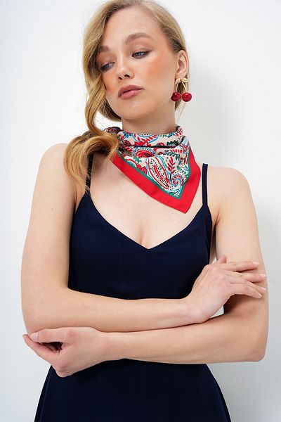 Trend Alaçatı Stili Women's Red Ethnic Patterned Bandana Scarf Alc-X14155