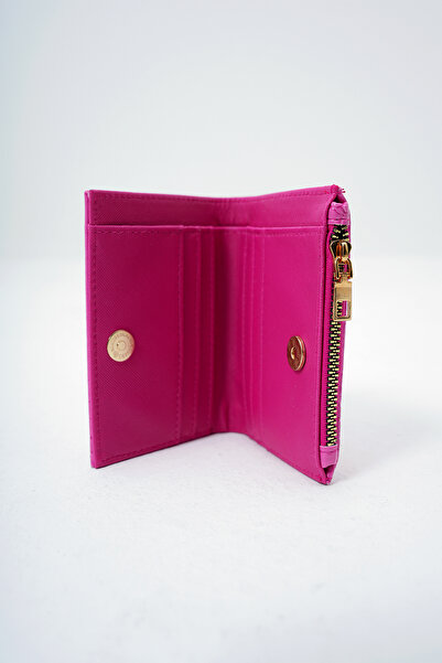Trend Alaçatı Stili Women's Fuchsia Faux Leather Croco Pattern Wallet Card Holder with Paper and Coin Compartments Alc-X14082