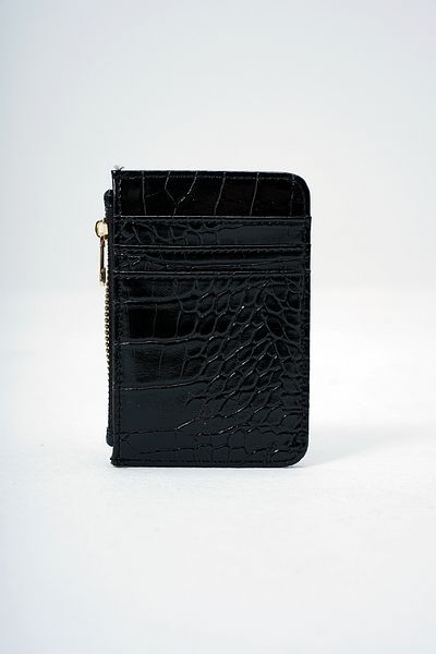Trend Alaçatı Stili Women's Black Faux Leather Coin Compartment Croco Pattern Medium Size Card Holder Alc-X14077